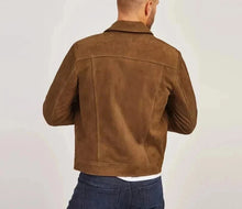 Load image into Gallery viewer, Men's Brown Suede Leather Casual Jacket| Genuine Suede Leather Biker Jacket XL.
