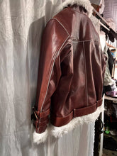 Load image into Gallery viewer, Womens B-3 Shearling Leather Jacket. Real Sheepskin Leather &amp; Faux Fur Jacket XL
