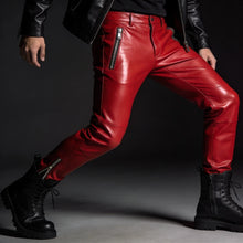 Load image into Gallery viewer, Men's New Biker Red Leather Sweat Pants. 100% Real Soft Lambskin Leather Jeans (Copy)
