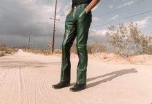 Load image into Gallery viewer, Men&#39;s Green Party Leather Jeans Style Pant| Genuine Lambskin Leather Biker Pant.
