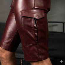 Load image into Gallery viewer, New Men's Burgundy Cargo leather Short. Real Soft Sheepskin Biker leather Customized Shorts 34.
