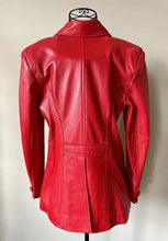 Load image into Gallery viewer, Womens Red Trench Leather coat| Genuine Lambskin Leather Double Breasted Coat 34
