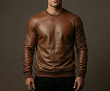 Load image into Gallery viewer, Men's &amp; Boys Coffee Brown Leather T-shirt| Genuine Sheepskin Leather T-shirt XL.
