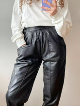 Load image into Gallery viewer, Women's Black Vintage Biker Leather Pant. Real Soft Lambskin Leather Trousers.
