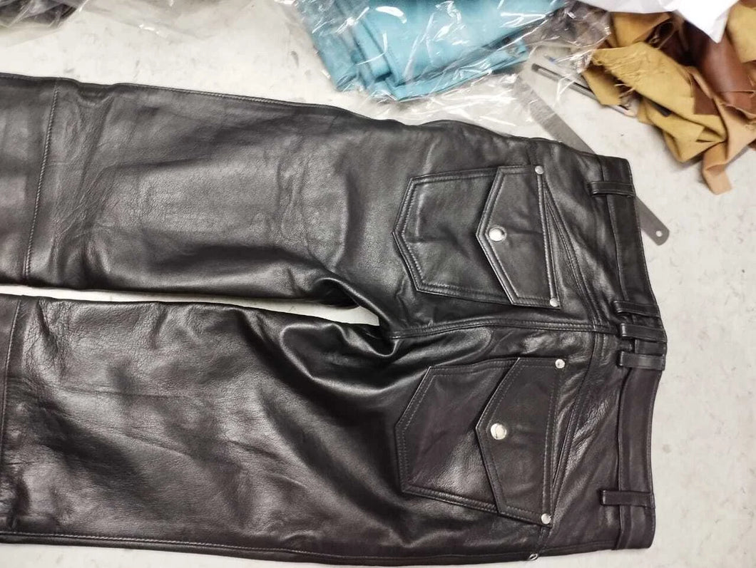 Men's New Black Premium Leather Pant. Real Soft Lambskin Biker Leather Pant.