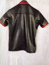 Load image into Gallery viewer, Men's &amp; boys black biker Leather T-Shirt. Real Soft Sheepskin leather| Collared.
