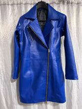 Load image into Gallery viewer, Womens Blue Crop Motorcycle Leather Dress. Real Lambskin Skinny Customized Dress
