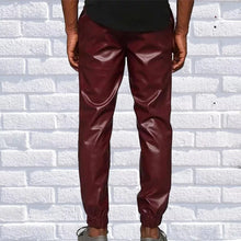 Load image into Gallery viewer, Men's Leather Burgundy Lambskin Sweat Pants. Handmade Soft Leather Joggers trousers 34.
