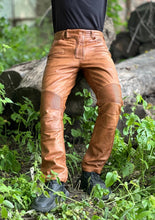Load image into Gallery viewer, New Men's Brown/ Black Quilted Biker Leather Pant. Genuine Soft Lambskin Leather Pant 34.
