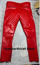 Load image into Gallery viewer, Men's Red Quilted Biker Leather Pant| Genuine Sheepskin Designer Leather Pant 34
