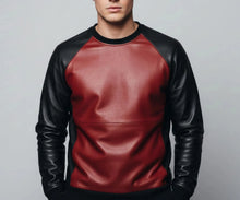 Load image into Gallery viewer, Men's &amp; Boys Red &amp; Black Biker Leather T-Shirt. Real Sheepskin Leather Tshirt M.
