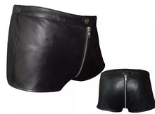 Load image into Gallery viewer, New Men's Black Zipper Leather Shorts. 2024 Real Soft Sheepskin leather Shorts 34
