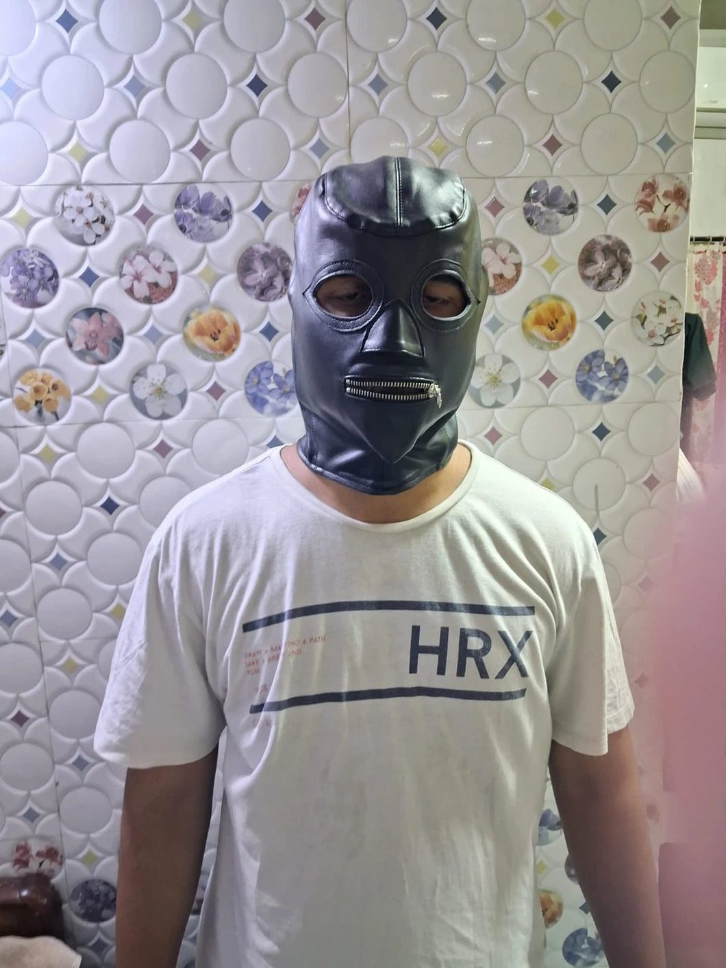 Double Layered Leather Zipper Halloween Mask. Real soft sheepskin leather hooded mask.