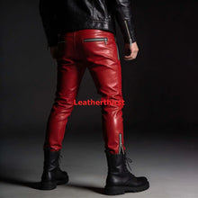 Load image into Gallery viewer, Men's New Biker Red Leather Sweat Pants. 100% Real Soft Lambskin Leather Jeans (Copy)
