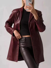 Load image into Gallery viewer, New Women's Wine Red Leather Coat. Real Soft Sheep Skin Leather Overcoat M
