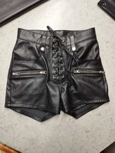 Load image into Gallery viewer, Women&#39;s New Biker Leather shorts. Real Soft lambskin Customized leather Shorts.
