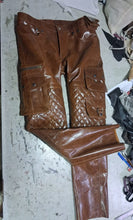 Load image into Gallery viewer, Men's Distress Brown Quilted Leather Pant &amp; Burgundy leather joggers pant. Real Sheepskin leather
