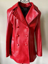 Load image into Gallery viewer, Womens Red Trench Leather coat| Genuine Lambskin Leather Double Breasted Coat 34
