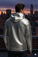 Load image into Gallery viewer, New Men's Silver Premium Leather Hoodie| Genuine Soft Sheepskin leather Jacket M
