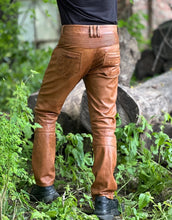 Load image into Gallery viewer, New Men's Brown/ Black Quilted Biker Leather Pant. Genuine Soft Lambskin Leather Pant 34.
