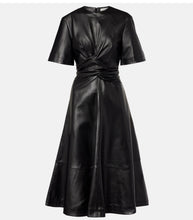 Load image into Gallery viewer, Womens New Black Crop Leather Dress. Slim Fit Long Dress. Real Sheepskin Leather M
