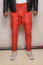 Load image into Gallery viewer, New Mens Leather Red Lambskin Sweat Pant| Real Soft Leather Drop Crotch Joggers 34.
