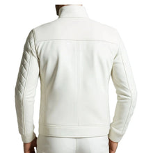 Load image into Gallery viewer, New Men's White Quilted Leather Jacket| Real Sheepskin Leather Bomber Jacket M.
