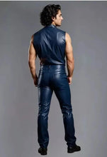 Load image into Gallery viewer, New Men's Premium Navy Blue Leather Vest &amp; Pant. Real Soft Sheepskin Leather Outfit.
