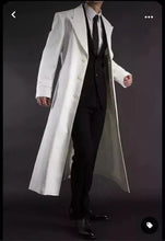 Load image into Gallery viewer, New Mens White Trench Leather Long Coat. Real Soft Lambskin Leather Jacket XL
