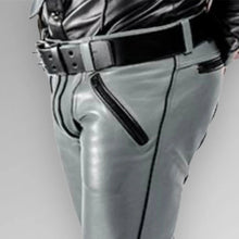 Load image into Gallery viewer, Men&#39;s Gray Lambskin Leather Sweat Pants. Real Soft Leather Biker Jeans Pant 34.
