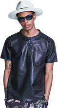 Load image into Gallery viewer, Men's &amp; Boys 100 % Real High Quality Soft Lambskin Black Leather Biker T-Shirt
