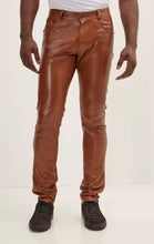 Load image into Gallery viewer, Mens New Brown Premium Leather Pant. Real Soft Lambskin Leather Jeans Pant Fit.
