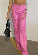 Load image into Gallery viewer, Women&#39;s New Lace Up Pink Leather Pants. Real Soft Sheepskin Biker Leather Pant.
