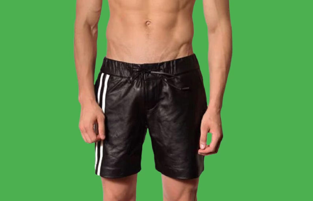 New Black biker leather shorts for mens. Real soft sheepskin breathable leather.