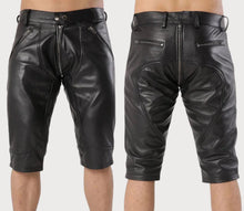 Load image into Gallery viewer, New Mens Black Zipper leather Shorts. Real Soft Sheepskin leather Bermuda Shorts.
