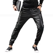 Load image into Gallery viewer, Men&#39;s New Leather Black Lambskin Sweat Pants. Real Soft Leather Joggers trousers
