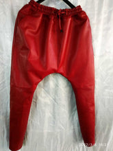 Load image into Gallery viewer, Men&#39;s Leather Red/Black Lambskin Sweat Pants. Handmade Soft Leather Joggers trousers.
