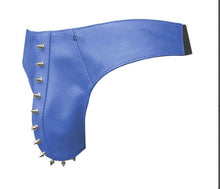 Load image into Gallery viewer, A pair of two Men&#39;s Studded Blue Thong Jocks. Real Soft Sheepskin Leather Briefs
