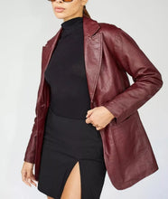 Load image into Gallery viewer, Women's Vintage Burgundy Leather Coat. Real Soft Sheep Skin Leather Overcoat.
