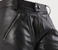 Load image into Gallery viewer, New Mens Black Zipper leather Shorts. Real Soft Sheepskin leather Bermuda Shorts.
