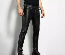 Load image into Gallery viewer, New Mens Skinny Black Fashion Leather Pants. Real Sheep Leather Jeans For Mens.
