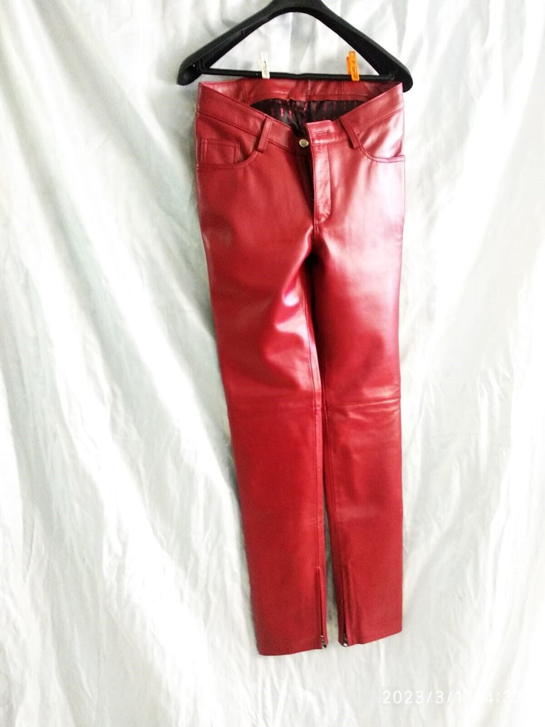 Men's New Red Color Premium Leather Pant. Real Soft Lambskin Biker Leather Pant.