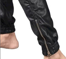 Load image into Gallery viewer, Men&#39;s New Leather Black Lambskin Sweat Pants. Real Soft Leather Joggers trousers
