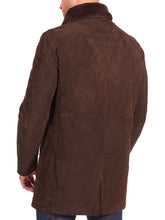 Load image into Gallery viewer, Mens New Dark Brown Suede Leather Trench Coat. Real Soft Lambskin leather Jacket
