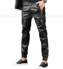 Load image into Gallery viewer, Men&#39;s New Leather Black Lambskin Sweat Pants. Real Soft Leather Joggers trousers
