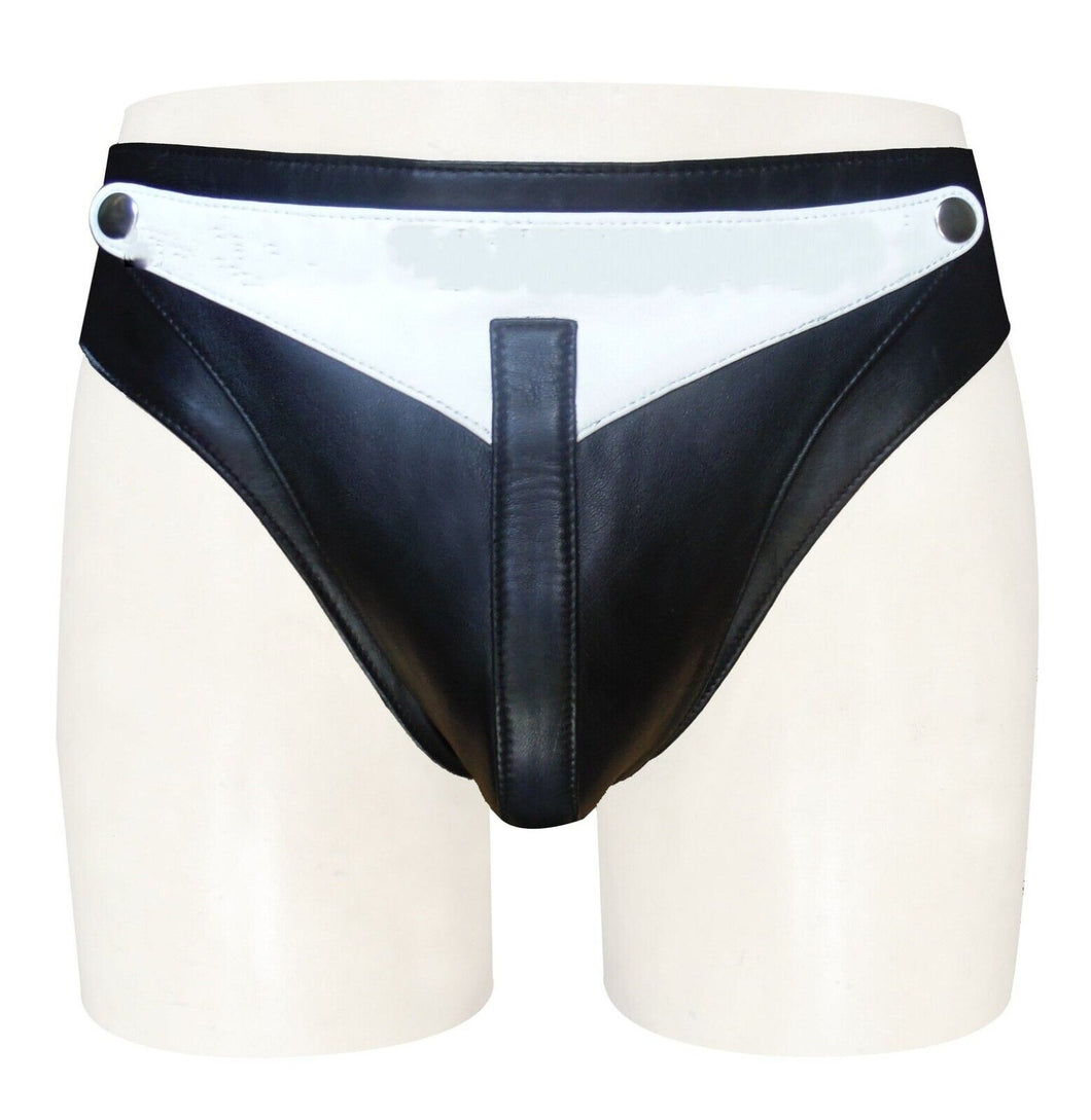 A pair of two Men's Black Stylish Brief. Real Soft Sheepskin Leather Underwears.