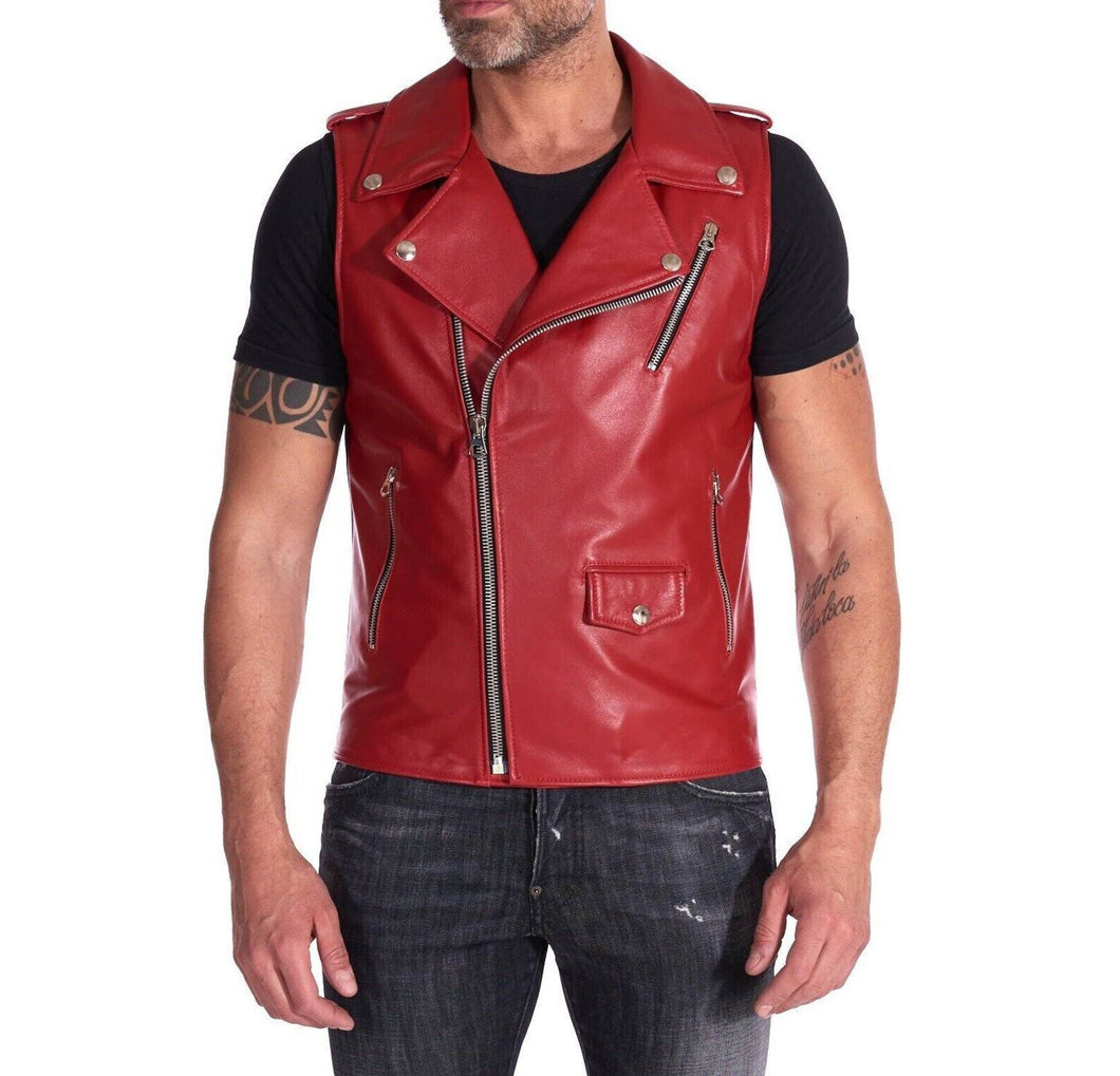 Smart mens best Red leather vest for motorcycle. Real Soft Leather Biker Vests.