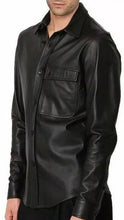 Load image into Gallery viewer, New Men&#39;s Black Casual Leather Shirt. 100% Real Soft Sheepskin leather Shirts M.
