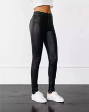 Load image into Gallery viewer, New black leather women&#39;s sweat pants. Biker jeans made from real soft lambskin
