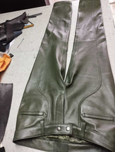 Load image into Gallery viewer, Men&#39;s Leather Forest Green Lambskin Sweat Pants. Handmade Soft Leather trousers.
